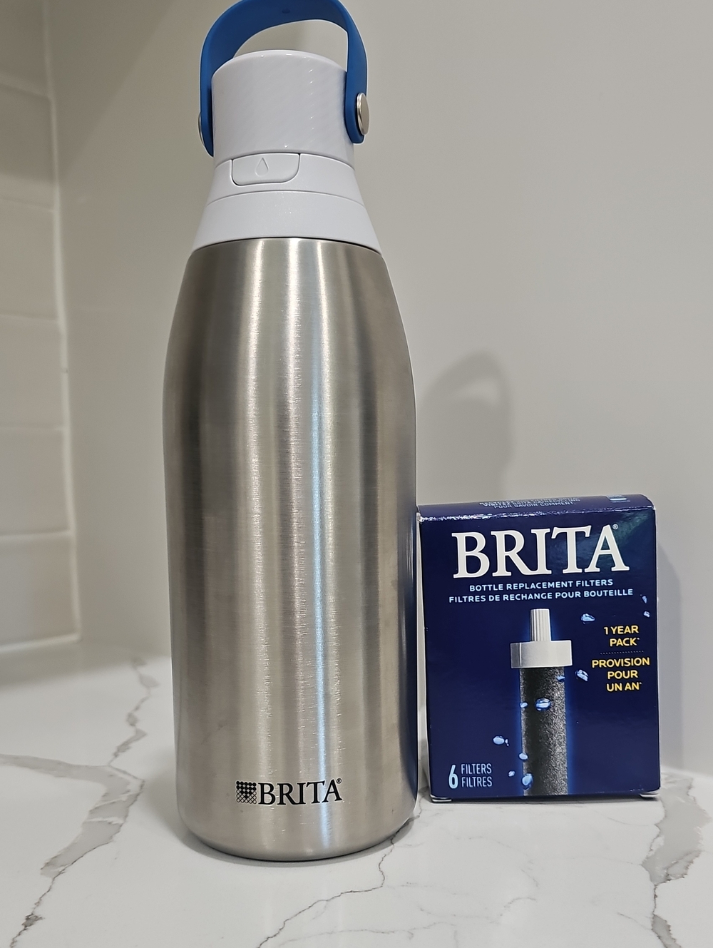 Brita stainlesd steel filter water bottle and filters-32 oz.